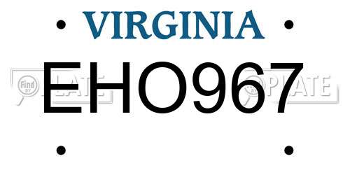 EHO967 Virginia License Plate