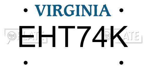 EHT74K Virginia License Plate