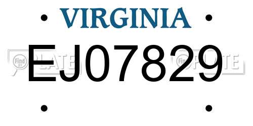 EJ07829 Virginia License Plate