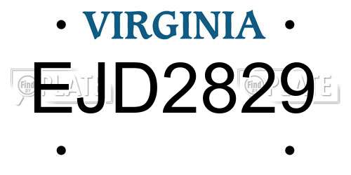 EJD2829 Virginia License Plate
