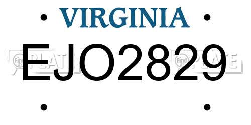 EJO2829 Virginia License Plate