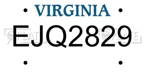 EJQ2829 Virginia License Plate