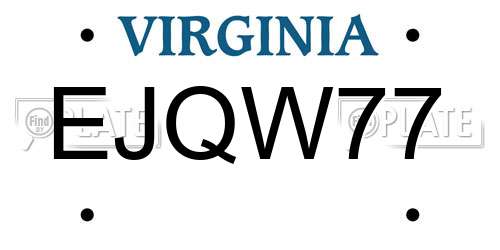 EJQW77 Virginia License Plate