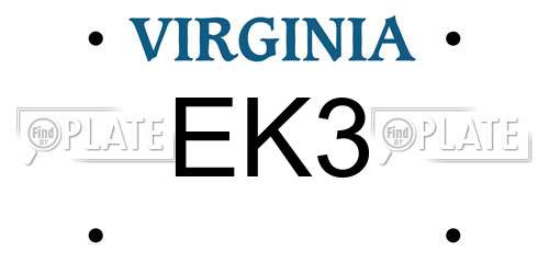 EK3 Virginia License Plate
