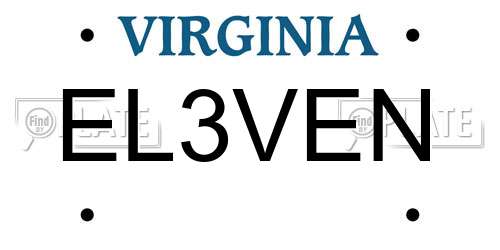 EL3VEN Virginia License Plate