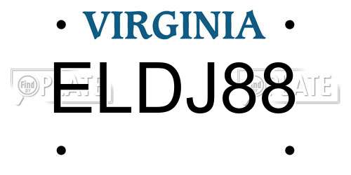 ELDJ88 Virginia License Plate