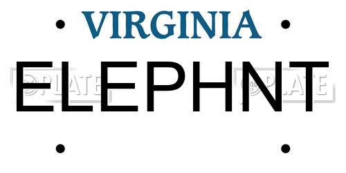 ELEPHNT Virginia License Plate