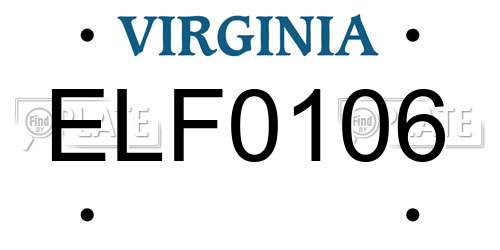 ELF0106 Virginia License Plate