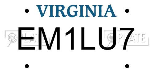 EM1LU7 Virginia License Plate