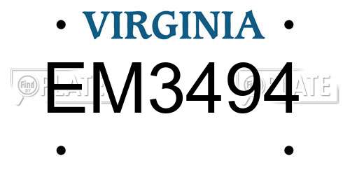 EM3494 Virginia License Plate