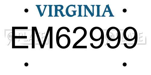 EM62999 Virginia License Plate