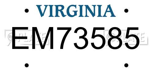 EM73585 Virginia License Plate
