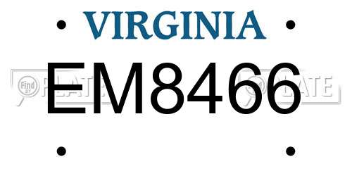 EM8466 Virginia License Plate