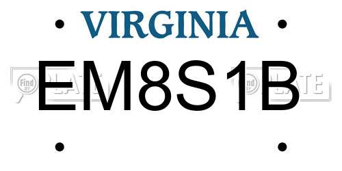 EM8S1B Virginia License Plate
