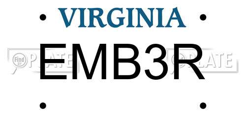 EMB3R Virginia License Plate