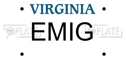 EMIG Virginia License Plate