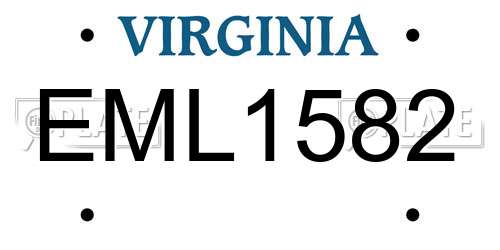 EML1582 Virginia License Plate