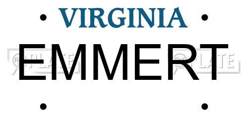 EMMERT Virginia License Plate