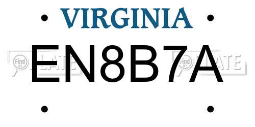 EN8B7A Virginia License Plate