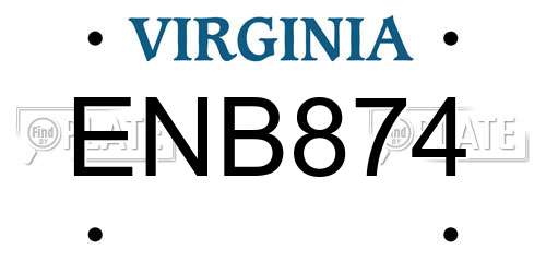 ENB874 Virginia License Plate