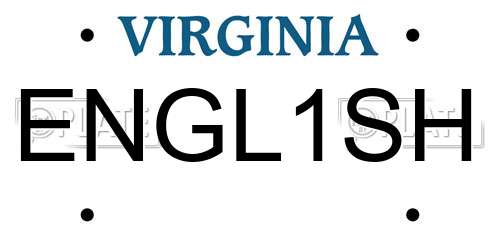 ENGL1SH Virginia License Plate