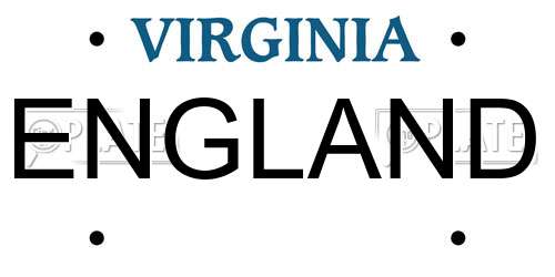 ENGLAND Virginia License Plate