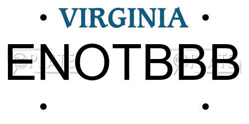 ENOTBBB Virginia License Plate