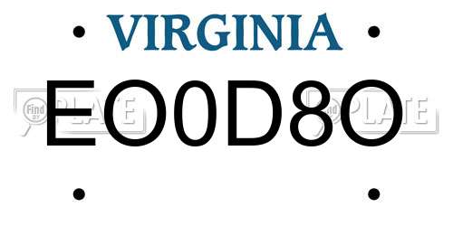 EO0D8O Virginia License Plate