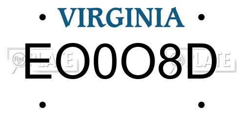 EO0O8D Virginia License Plate