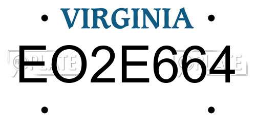 EO2E664 Virginia License Plate