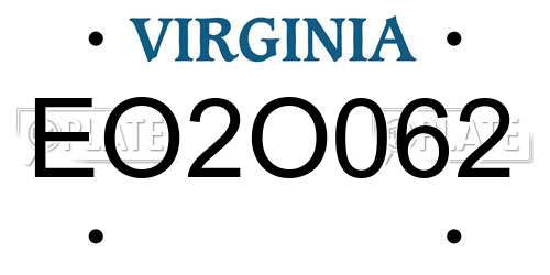 EO2O062 Virginia License Plate