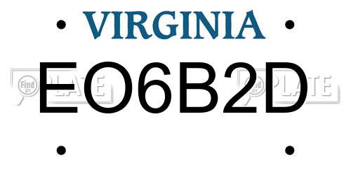 EO6B2D Virginia License Plate