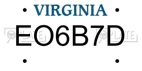 EO6B7D Virginia License Plate