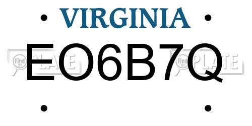 EO6B7Q Virginia License Plate