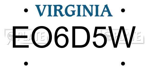 EO6D5W Virginia License Plate