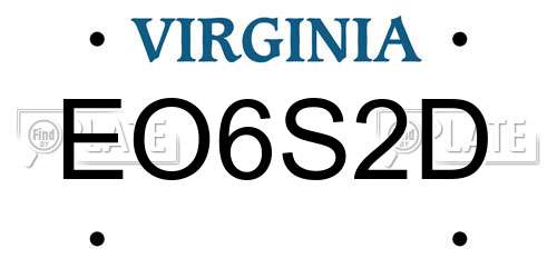 EO6S2D Virginia License Plate