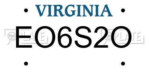 EO6S2O Virginia License Plate