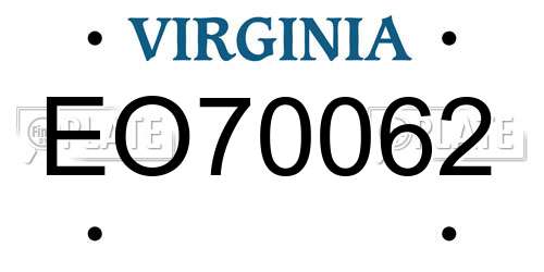 EO70062 Virginia License Plate
