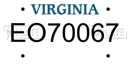 EO70067 Virginia License Plate