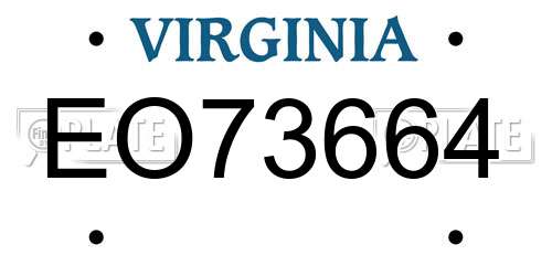 EO73664 Virginia License Plate
