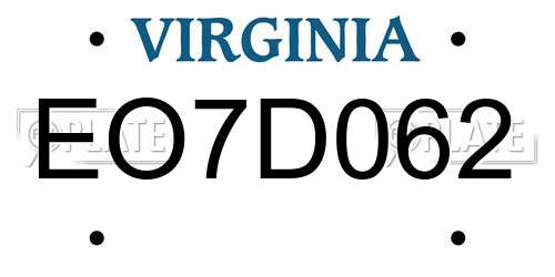 EO7D062 Virginia License Plate