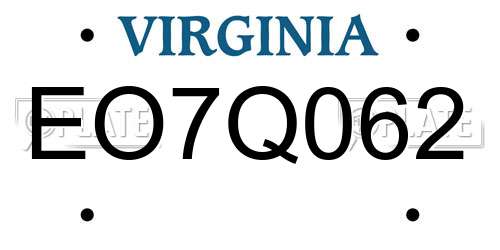 EO7Q062 Virginia License Plate