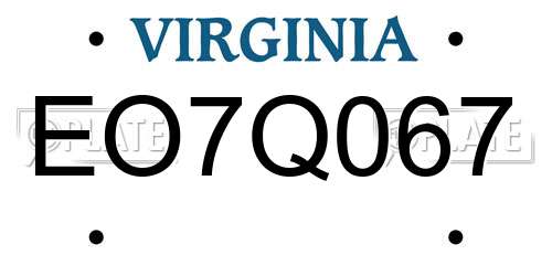 EO7Q067 Virginia License Plate