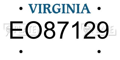 EO87129 Virginia License Plate