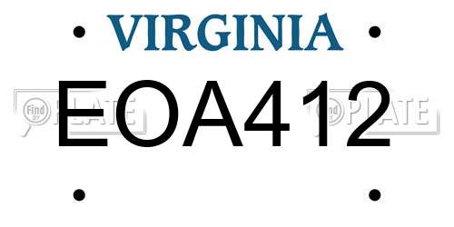 EOA412 Virginia License Plate