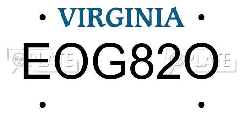 EOG82O Virginia License Plate