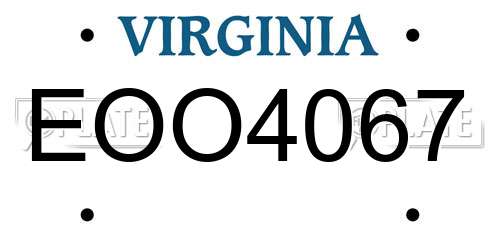 EOO4067 Virginia License Plate