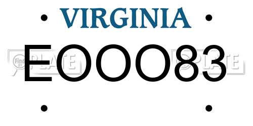 EOOO83 Virginia License Plate