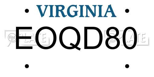 EOQD80 Virginia License Plate