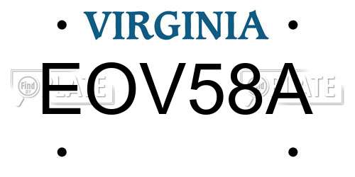 EOV58A Virginia License Plate